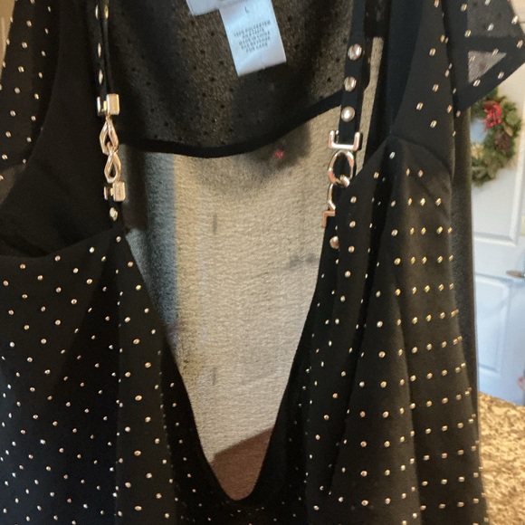 CACHE Y2K Sheer Top Cover Up Tank w Gold Toned Spaghetti Straps Hardware size L - Picture 8 of 14